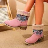 SELLEX™-Flowers Embroidered Snow Boots Ethnic Style Platform Thick Square Heel Mid-tube Boot Winter Warm Cotton Shoes For Women.