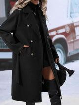 SELLEX™-Lapel Double-breasted Trench Coat With Belt Winter Fashion Solid Colour Long Jacket Outwear Women.