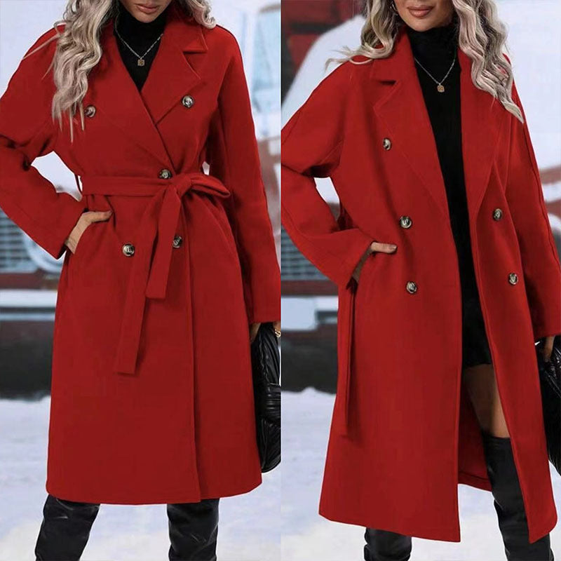 SELLEX™-Lapel Double-breasted Trench Coat With Belt Winter Fashion Solid Colour Long Jacket Outwear Women.