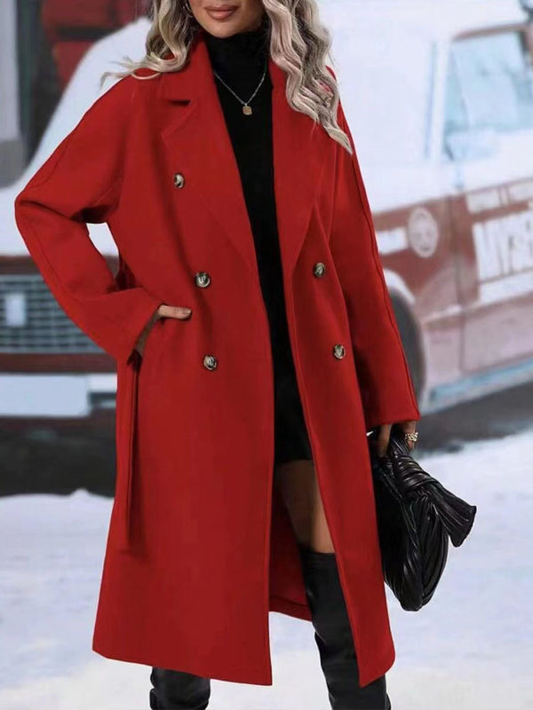 SELLEX™-Lapel Double-breasted Trench Coat With Belt Winter Fashion Solid Colour Long Jacket Outwear Women.