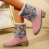 SELLEX™-Flowers Embroidered Snow Boots Ethnic Style Platform Thick Square Heel Mid-tube Boot Winter Warm Cotton Shoes For Women.