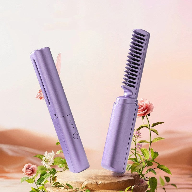 Professional Wireless Hair Straightener Curler Comb Fast Heating Negative Ion Straightening Curling Brush Hair Styling.