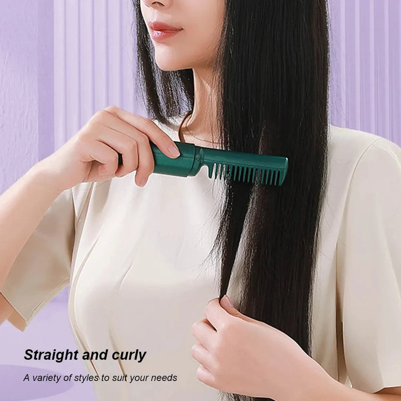 Professional Wireless Hair Straightener Curler Comb Fast Heating Negative Ion Straightening Curling Brush Hair Styling.