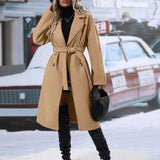 SELLEX™-Lapel Double-breasted Trench Coat With Belt Winter Fashion Solid Colour Long Jacket Outwear Women.